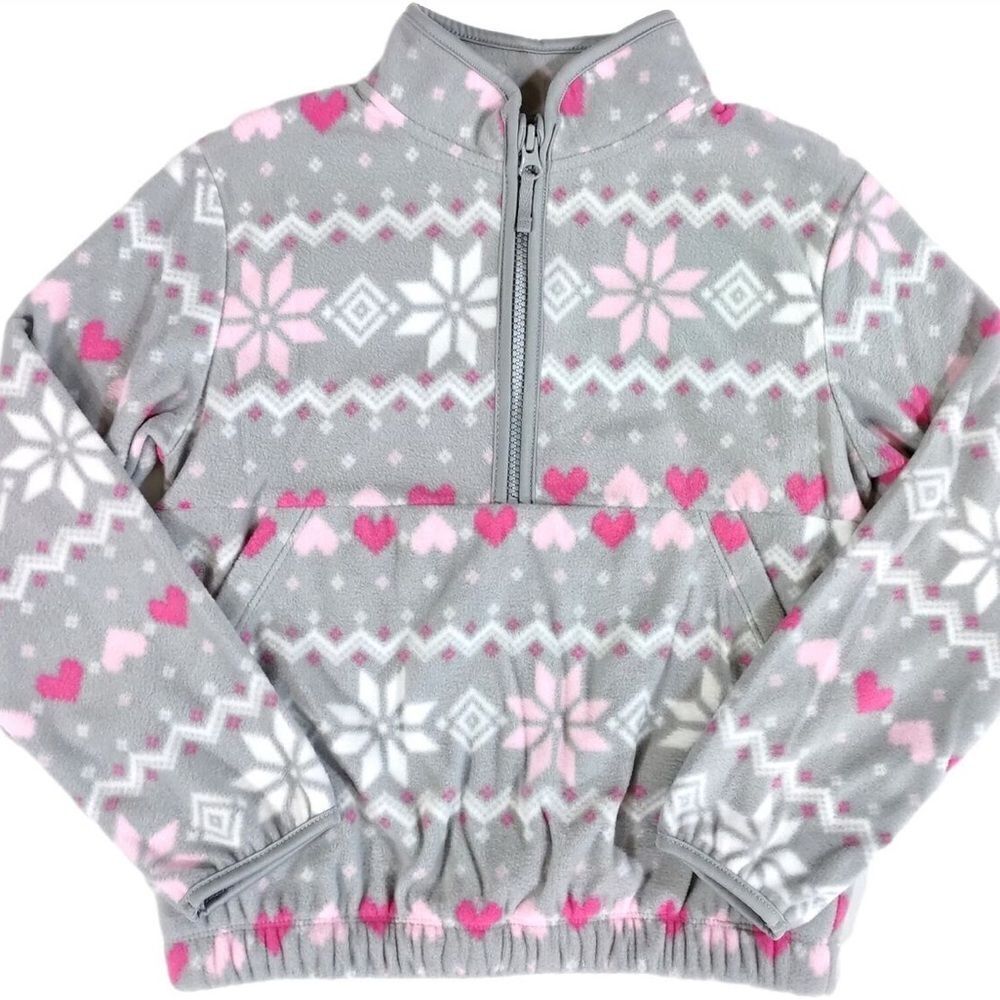 Athletic Works Girls Half Zip Pullover Sweatshirt Grey Hearts - Size Large
